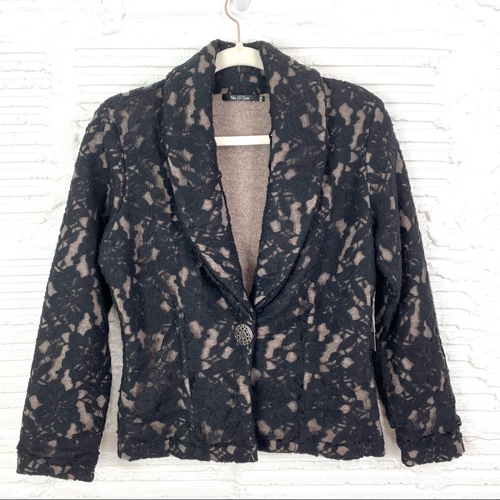 Nic + Zoe Y2K Black & Tan Lace Burnout Wool Blazer Whimsigoth Fairy Grunge SZ MP